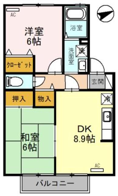 セジュール山ノ手(2DK/2階)の間取り写真