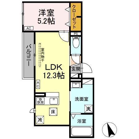 SUN HILLS三組(1LDK/2階)の間取り写真
