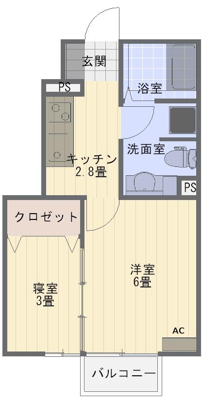 グランディス広面(2K/1階)の間取り写真