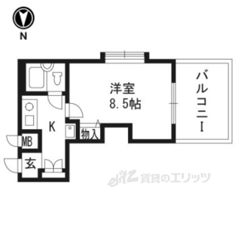 DETOM-1烏丸鞍馬口Ⅱ(1K/1階)の間取り写真