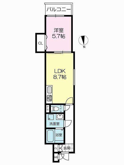クリエオーレ衣摺II(1LDK/1階)の間取り写真