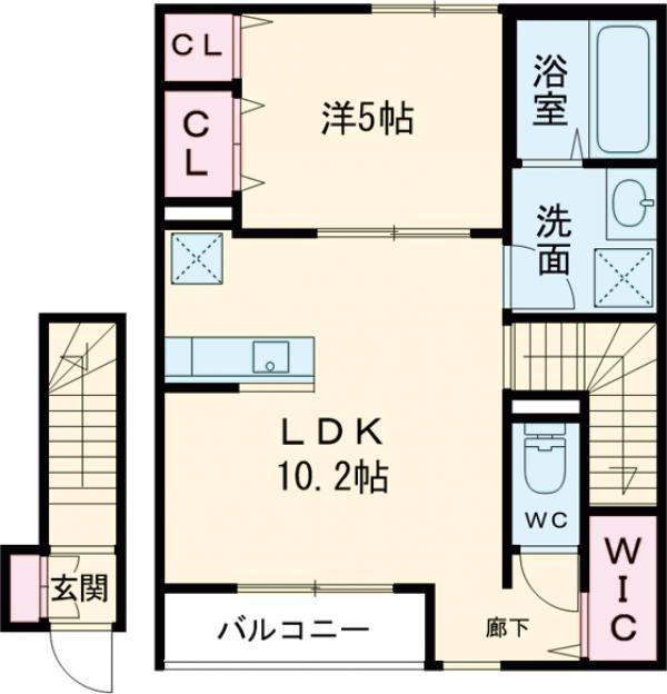 アムール東福生(1LDK/2階)の間取り写真