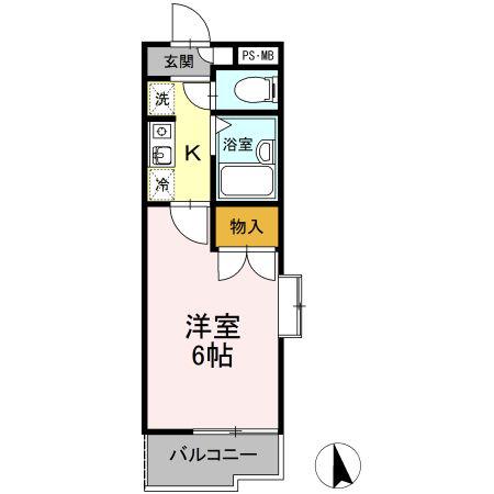 ロッキー星宮A(1K/1階)の間取り写真