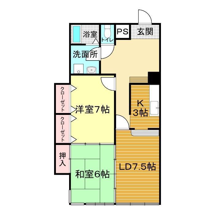 創建ビル(2LDK/2階)の間取り写真