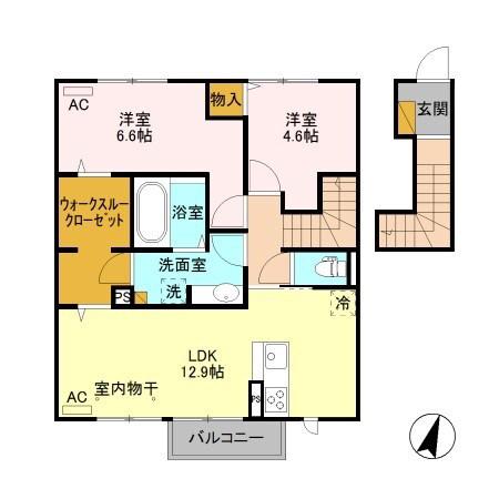 カーネリアン B(2LDK/2階)の間取り写真