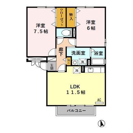 セレッソガーデンB(2LDK/1階)の間取り写真