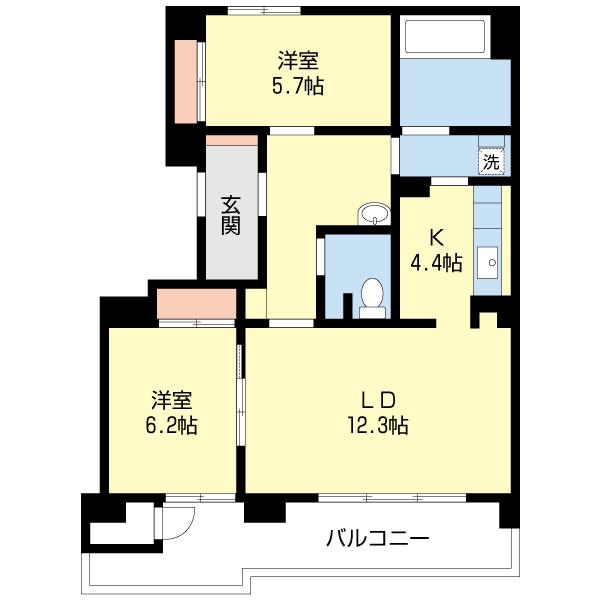 スターヒル富丘(2LDK/1階)の間取り写真