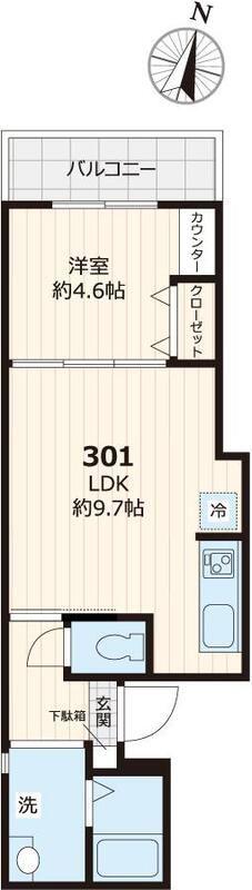 ムーンライズ(1LDK/3階)の間取り写真