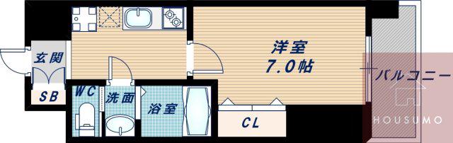 LUXE新大阪イーストII(1K/14階)の間取り写真