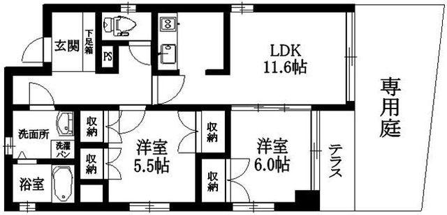 ヴィーブル天神南(2LDK/1階)の間取り写真