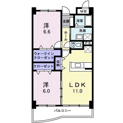 グランディール(2LDK/2階)の間取り写真