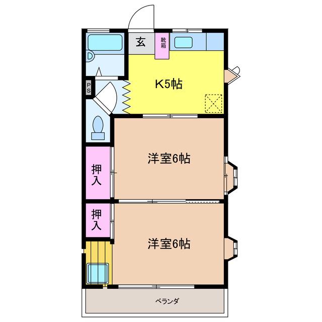 メゾンいちみや(2K/1階)の間取り写真