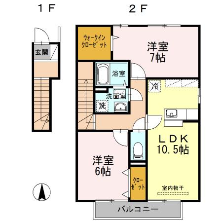 アルカディアD棟(2LDK/2階)の間取り写真