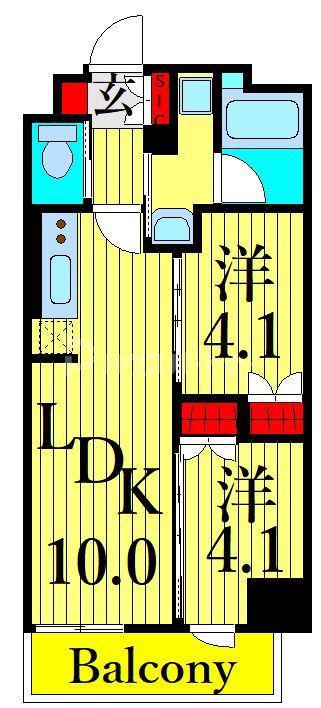 ドゥーエ入谷I(2LDK/12階)の間取り写真