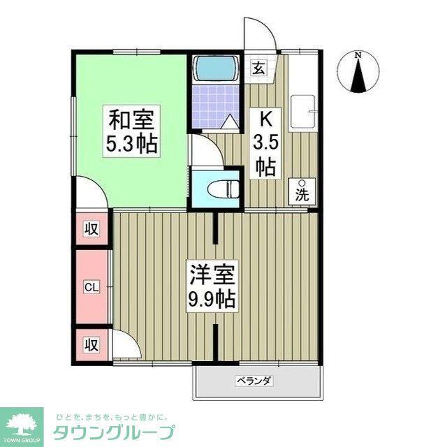 コーポたちばなB(2DK/2階)の間取り写真