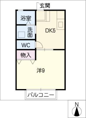 マリアージュ(1DK/2階)の間取り写真