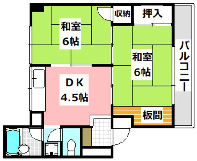 第1東雲マンション(2DK/1階)の間取り写真
