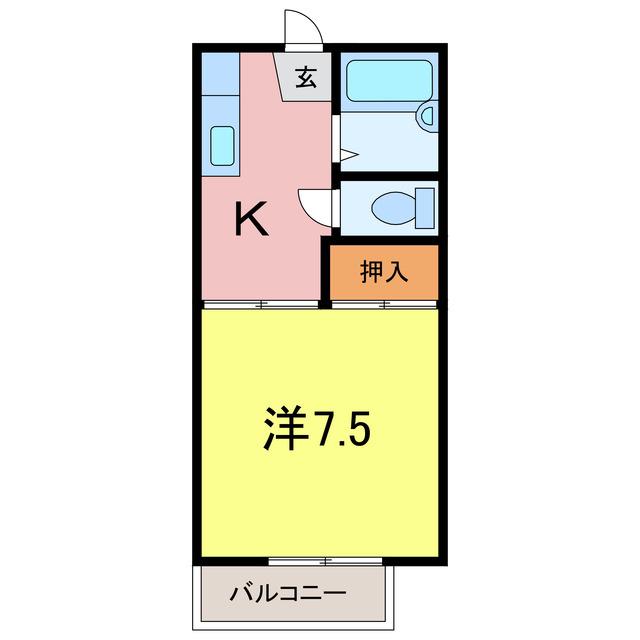 アペックス伏見B(1K/2階)の間取り写真
