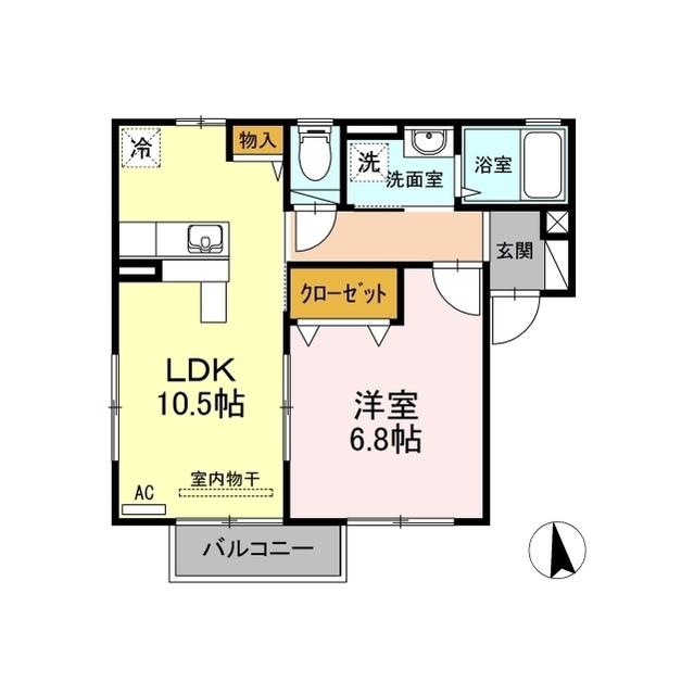 D-ROOM ラ・ベラ・ルーチェ(1LDK/1階)の間取り写真