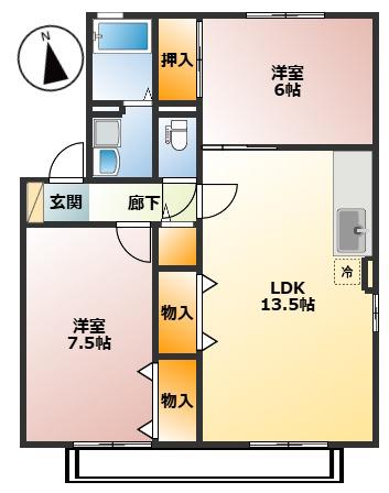 シャローム(2LDK/2階)の間取り写真