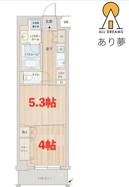 AXAS菊名LR(1DK/4階)の間取り写真