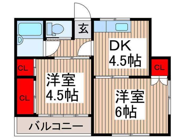 飯田荘(2DK/2階)の間取り写真
