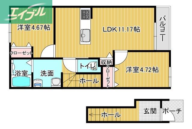 安江アパート(2LDK/2階)の間取り写真