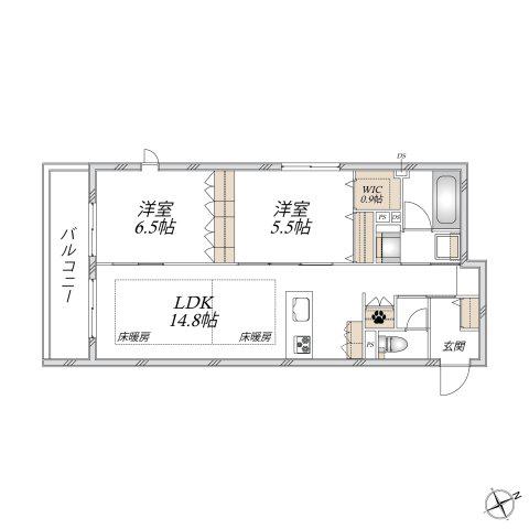 市川南3丁目メゾン(2LDK/3階)の間取り写真