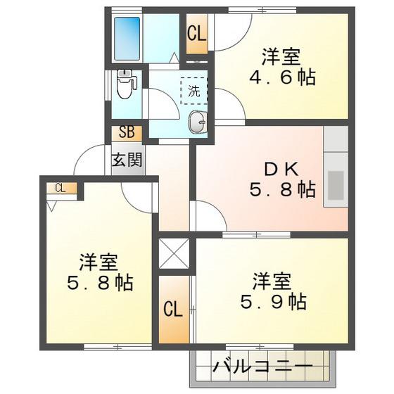テクノハイツ藤 C(3DK/2階)の間取り写真