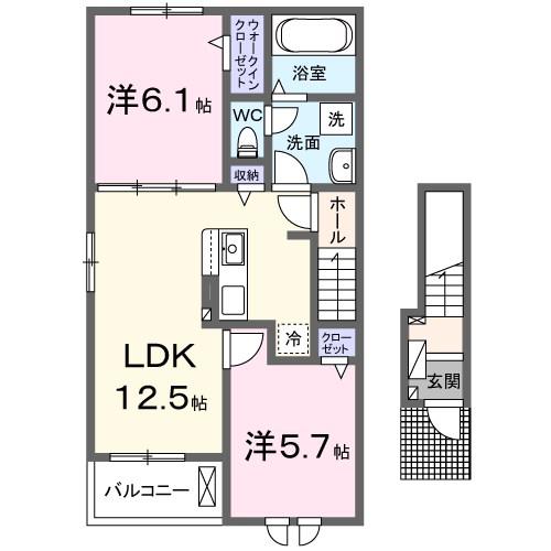 ルミエール伍番館(2LDK/2階)の間取り写真