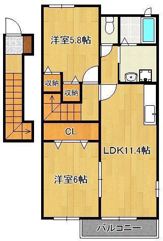 メゾングラースI(2LDK/2階)の間取り写真