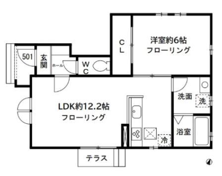 小田急線 経堂駅 徒歩10分 2階建 築10年(1LDK/1階)の間取り写真