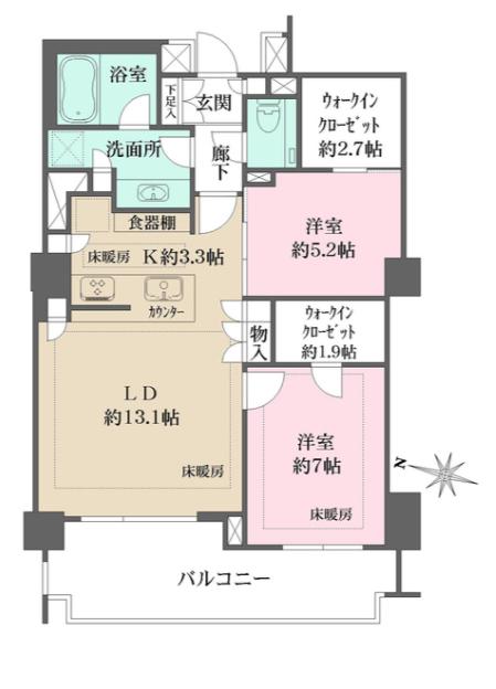 ザ・パークハウス麻布外苑西通(2LDK/6階)の間取り写真
