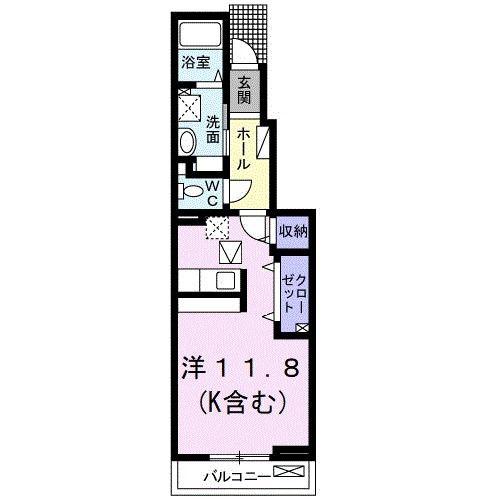 ドゥ シャルマン(ワンルーム/1階)の間取り写真