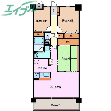 グランドメゾン西浦通(3LDK/9階)の間取り写真