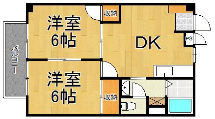 ピア月見が丘(2DK/1階)の間取り写真