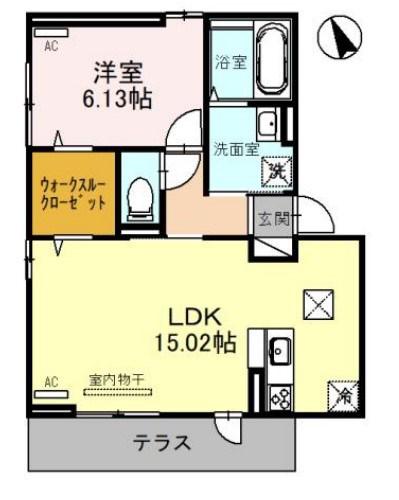 D-PLACE手柄 B棟(1LDK/1階)の間取り写真