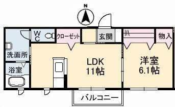 コムグランデA棟(1LDK/2階)の間取り写真