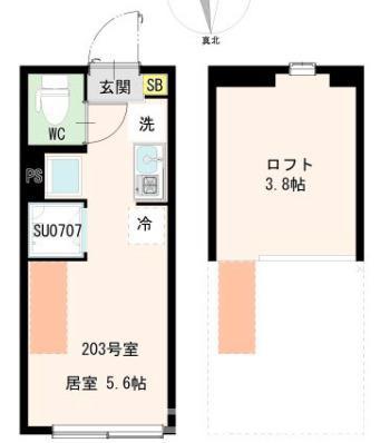 オブシディアン(ワンルーム/2階)の間取り写真