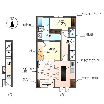 シュービル(2LDK/2階)の間取り写真