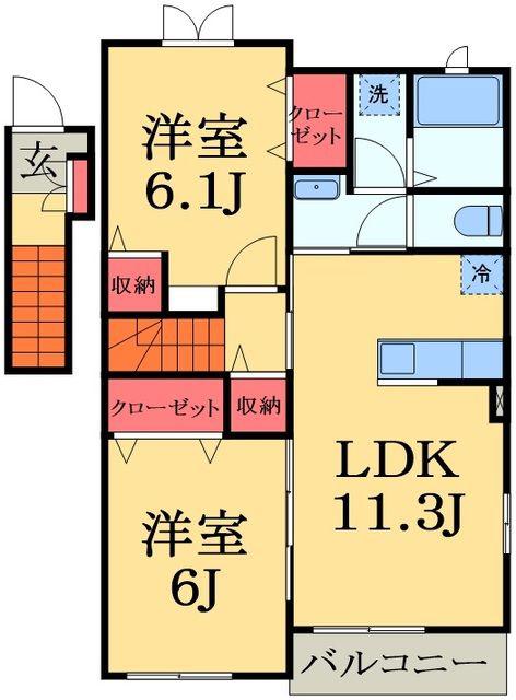 オリーブⅡ(2LDK/2階)の間取り写真