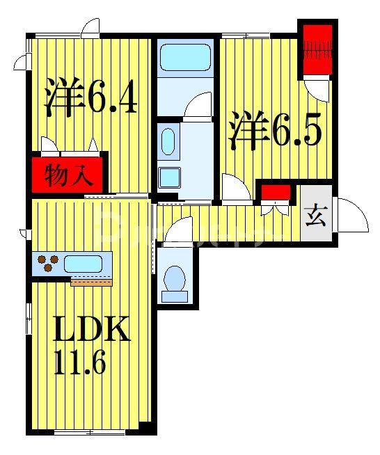 シルフィード(2LDK/1階)の間取り写真