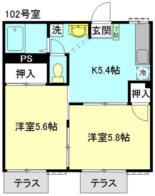 ハイツ秋ヶ瀬(2K/1階)の間取り写真