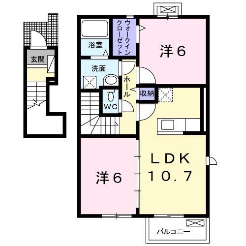 リヴェールB棟(2LDK/2階)の間取り写真