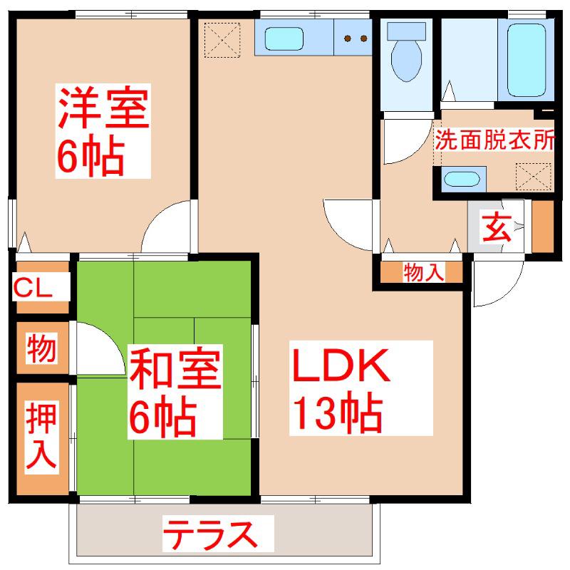 ハイカムール東谷山(2LDK/1階)の間取り写真
