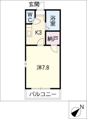ランドマーク東新町(1K/2階)の間取り写真
