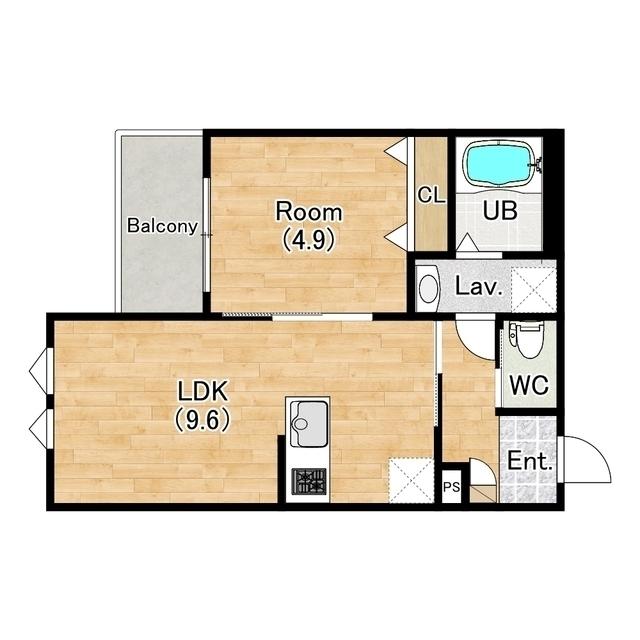 ジーメゾン岸和田上町(1LDK/2階)の間取り写真