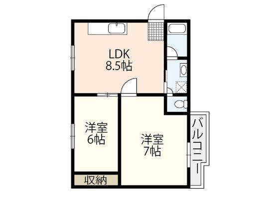 ウィング庚午(2LDK/4階)の間取り写真