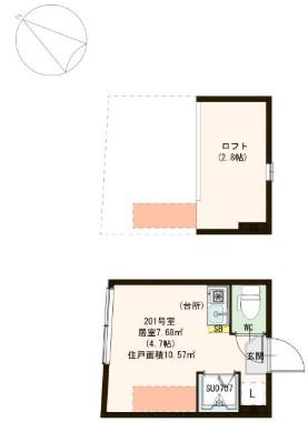 ハーモニーテラス北大塚(ワンルーム/2階)の間取り写真