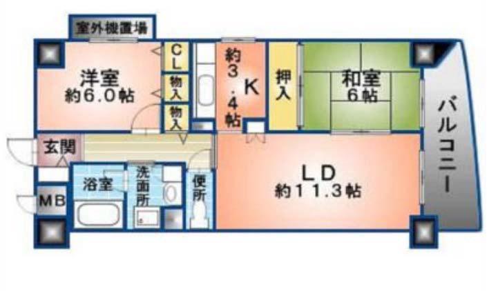 グドゥウェル新石切(2LDK/6階)の間取り写真
